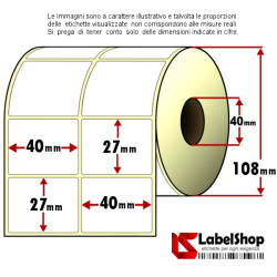 Rotolo da 4000 etichette adesive mm 40x27 Carta Vellum 2 piste anima 40