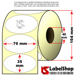 Rotolo da 1500 etichette adesive OVALI 70x35 mm Termiche anima 40 collante permanente