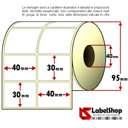 Rotolo da 2500 etichette adesive mm 40x30 vellum 2 piste anima 40