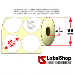 Rotolo da 2000 etichette adesive circolari diametro 40 mm Termiche anima 40 permanente