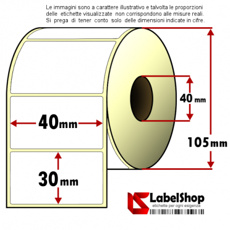 Rotolo da 1800 etichette adesive mm 40x30 vellum 1 pista anima 40