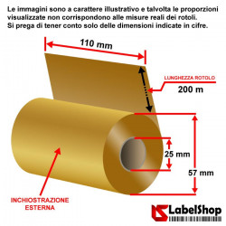 Ribbon ORO 110x200 ink out WAX RESIN - Nastro carbongrafico colorato GOLD CERA RESINAper stampa a trasferimento termico