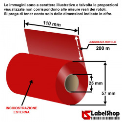 Ribbon ROSSO 110x200 ink out WAX RESIN - Nastro carbongrafico colorato RED CERA RESINA per stampa a trasferimento termico