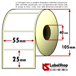 Rotolo da 2000 etichette adesive mm 55x25 vellum 1 pista anima 40