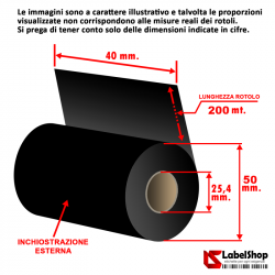 Ribbon Textile Supra 40x200 ink out - Nastro carbongrafico indelebile a base resina resistente allo stiro e ai lavaggi