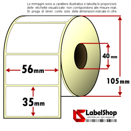 Rotolo da 1500 etichette adesive mm 56x35 vellum 1 pista anima 40