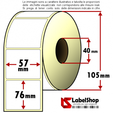 Rotolo da 700 etichette adesive mm 57x76 vellum 1 pista anima 40