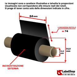 Ribbon 64x74 ink out Resina textile - Foil per stampa a trasferimento termico su etichette tessili supra