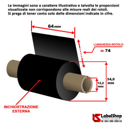 Ribbon 64 mm x 74 m. ink out WAX RESIN - Nastro per stampa a trasferimento termico Cera/Resina)