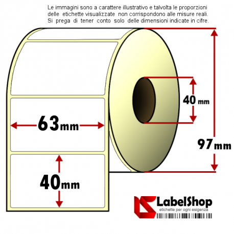 Rotolo da 1000 etichette adesive mm 63x40 vellum 1 pista anima 40