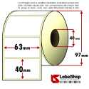 Rotolo da 1000 etichette adesive mm 63x40 Carta Vellum 1 pista anima 40