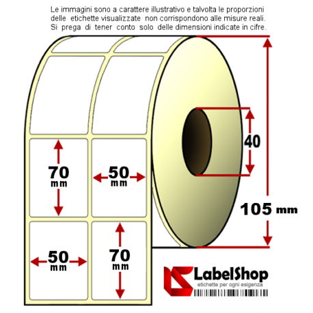 Rotolo da 1500 etichette adesive mm 50x70 Termiche 2 piste anima 40