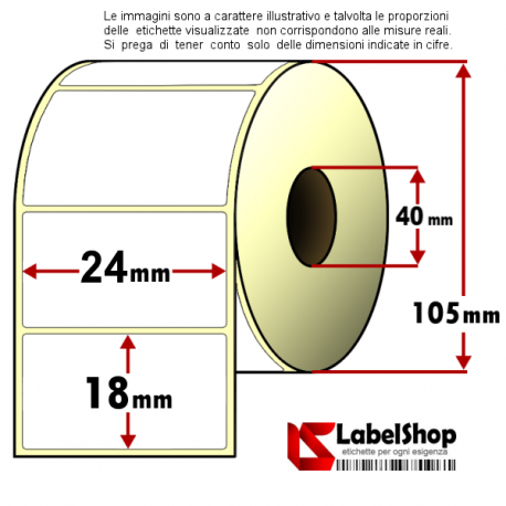 Rotolo da 2500 etichette adesive mm 24x18 Vellum 1 pista anima 40