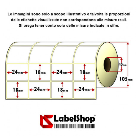 Rotolo da 10000 etichette adesive mm 24x18 Termiche 4 piste anima 40