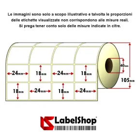 Rotolo da 10000 etichette adesive mm 24x18 Vellum 4 piste anima 40