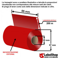 Ribbon ROSSO 55x200 ink out WAX RESIN - Nastro carbongrafico colorato RED CERA RESINA per stampa a trasferimento termico