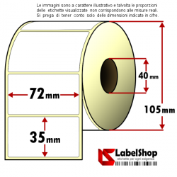 Rotolo da 1500 etichette adesive mm 72x35 vellum 1 pista anima 40