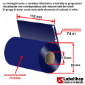 Ribbon BLU 110x74 ink out WAX RESIN - Nastro carbongrafico colorato CYAN CERA RESINA per stampa a trasferimento termico