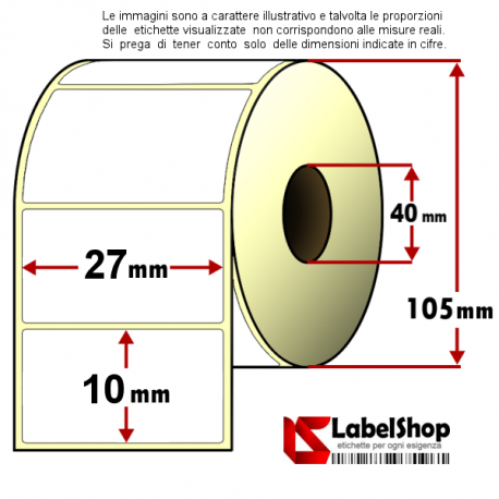 Rotolo da 4000 etichette adesive mm 27x10 Vellum 1 pista anima 40