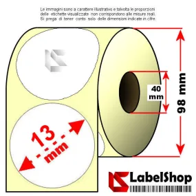 etichette adesive tonde diametro 13 mm vellum trasferimento termico