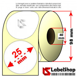 Rotolo da 1500 etichette adesive circolari vellum diametro 25 mm collante permanente