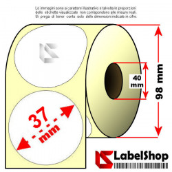 Rotolo da 1000 etichette adesive circolari diametro 37 mm Termiche anima 40 permanente