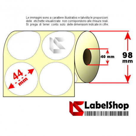 Rotolo da 2000 etichette adesive circolari diametro 44mm doppia fila