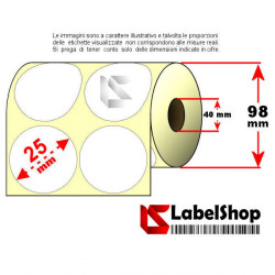 Rotolo da 3000 etichette adesive circolari vellum diametro 25 mm doppia fila colla permanente