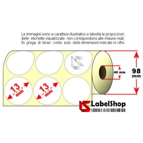 Rotolo  etichette adesive circolari diametro 13 mm a 3 file