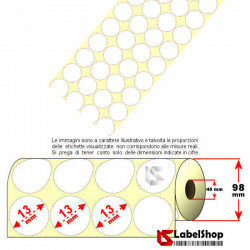 etichette adesive tonde diametro 13 mm vellum 4 file parallele trasferimento termico