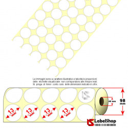 Rotolo da 12500 etichette adesive circolari diametro 13 mm Termiche anima 40 permanente