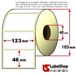 Rotolo da 1100 etichette adesive mm 123x46 Termiche 1 pista anima 40