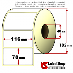 Rotolo etichette adesive mm 116x78 Vellum 1 pista anima 40