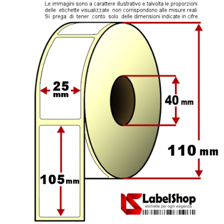 Rotolo etichette adesive mm 25x105 Vellum 1 pista anima 40