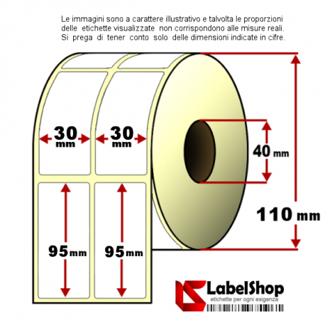 Rotolo etichette adesive mm 30x95 Vellum 2 piste anima 40