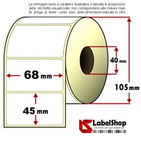 Rotolo da 1100 etichette adesive mm 68x55 trasferimento termico ortofrutta