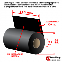 Ribbon 110 mm x 300 m. ink in - WAX a base cera inchiostrazione lato interno