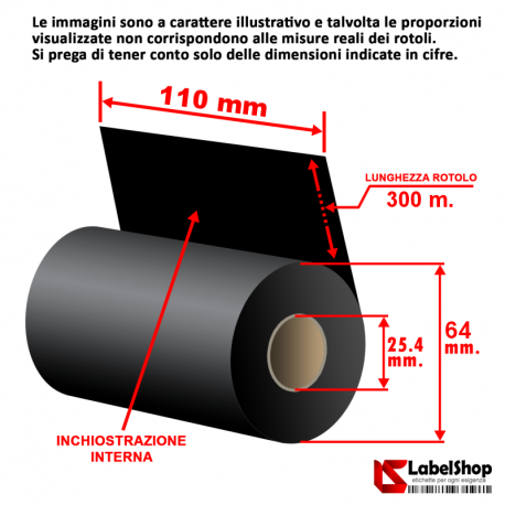 nastro carbongrafico ribbon 110x300 cera resina trasferimento termico polliammide raso rotolo rolls