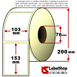 Rotolo industriale da 1400 etichette adesive100x150 Carta Vellum foro 76 - 103x153