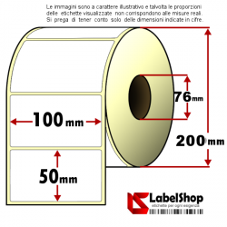 Rotolo industriale da 3500 etichette adesive mm 100x50 Carta Vellum foro 76