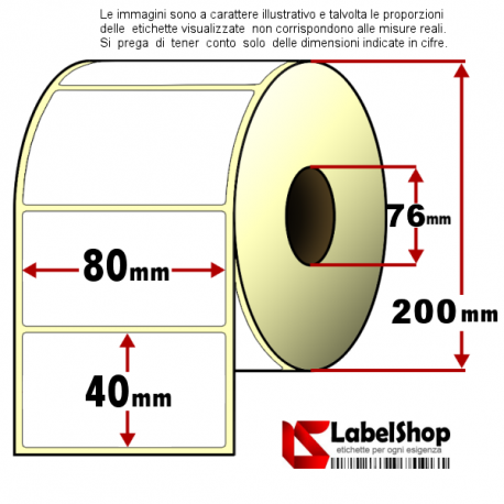 Rotolo da 3800 etichette adesive mm 80x40 Termiche foro 76