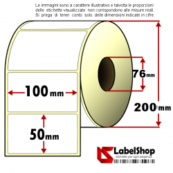 Rotolo industriale da 3500 etichette adesive mm 100x50 Termiche anima 76