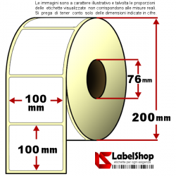 Rotolo industriale da 2000 etichette termiche 100x100 foro 76 mm adesivo permanente