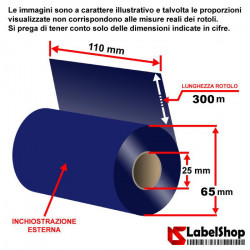 Ribbon BLU 110x300 ink out RESINA - Nastro carbongrafico colorato CYAN per stampa TTR