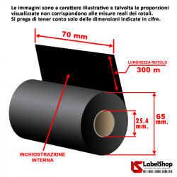 Ribbon 70 mm x 300 m. ink IN WAX cera arricchita per stampa a trasferimento termico