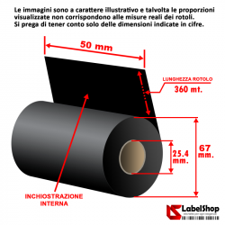 Ribbon 50 mm x 360 m. inchiostrazione interna in Cera arricchita