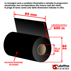 Ribbon 89x600 m. Originale Toshiba WAX BSA60089AW3