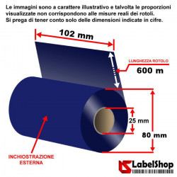 Ribbon 102x600 Originale Toshiba BX760102AG2SBL cera resina colore blu