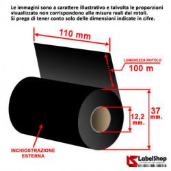 Ribbon resina 110x100 m. ink out - Nastro carbongrafico indelebile resistente ai graffi per PPV - PVC - PPE - Carta
