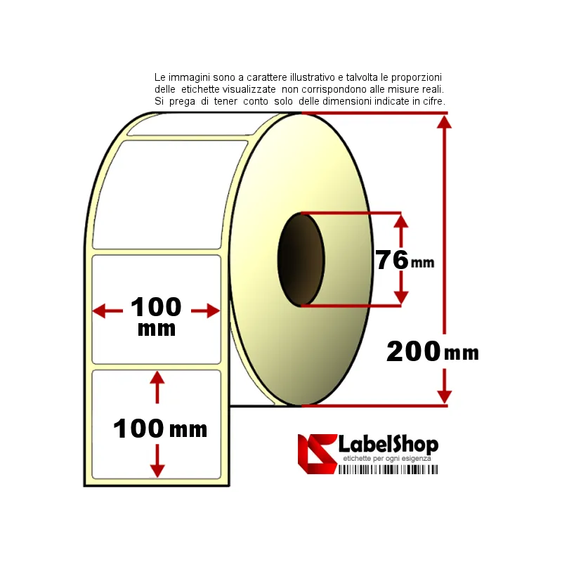 Rotolo da 2000 etichette adesive mm 100x100 Termiche 1 pista anima 40